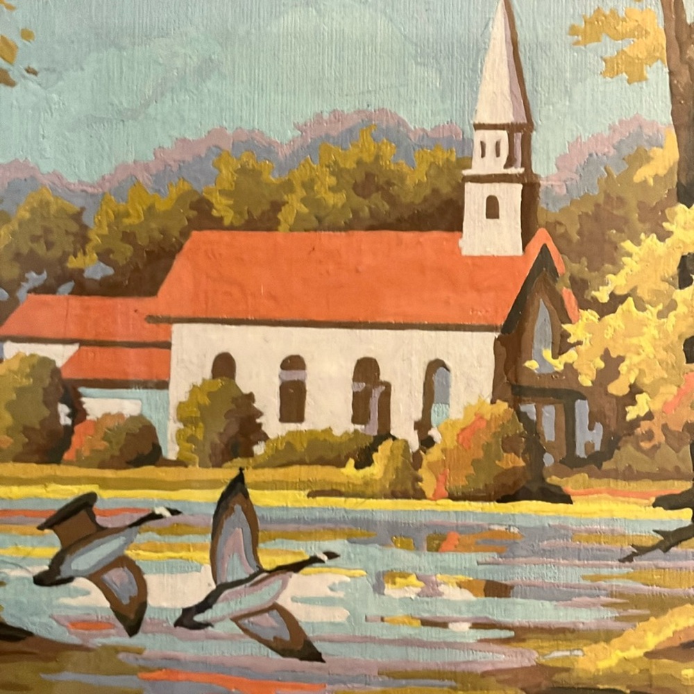 Framed vintage 70s Paint by Numbers Autumn Landscape Painting - Picture 2 of 12